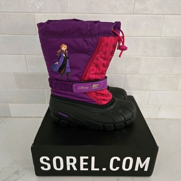 Sorel Disney Frozen Anna Flurry Snow Boots Waterproof Insulated Purple Pink Kids - Picture 1 of 9